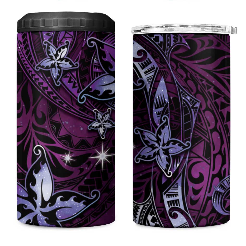 Hawaii Makahiki Season 4 in 1 Can Cooler Tumbler Floral Tribal Tattoo Purple Galaxy