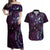 Hawaii Makahiki Season Couples Matching Off Shoulder Maxi Dress and Hawaiian Shirt Floral Tribal Tattoo Purple Galaxy