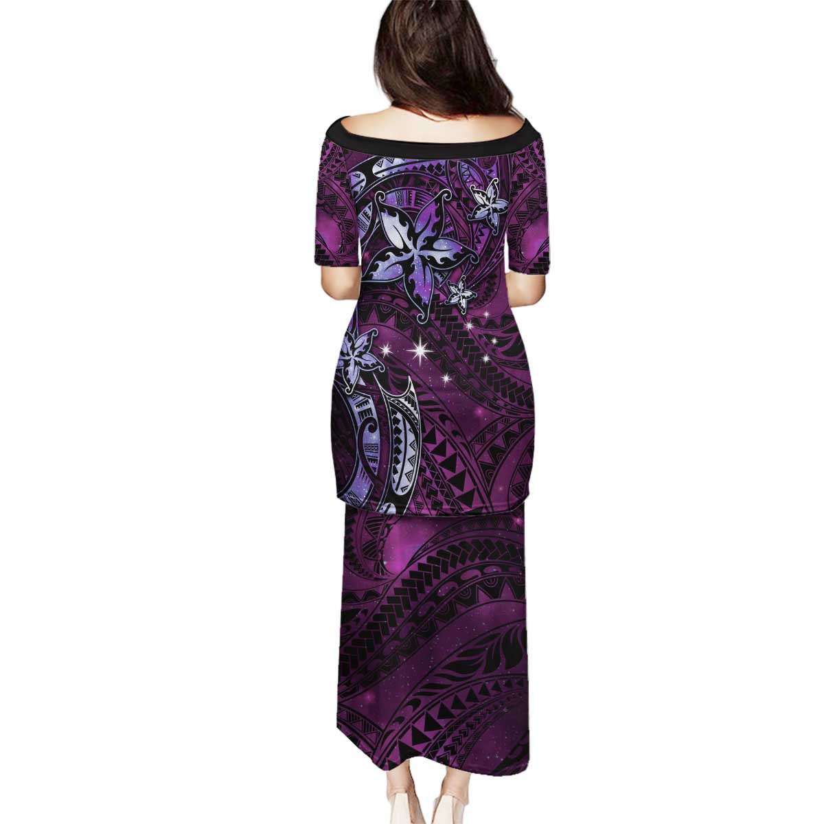 Hawaii Makahiki Season Family Matching Puletasi and Hawaiian Shirt Floral Tribal Tattoo Purple Galaxy LT05 - Polynesian Pride