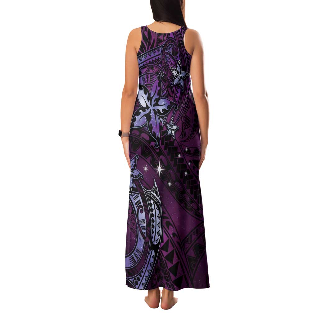 Hawaii Makahiki Season Family Matching Tank Maxi Dress and Hawaiian Shirt Floral Tribal Tattoo Purple Galaxy