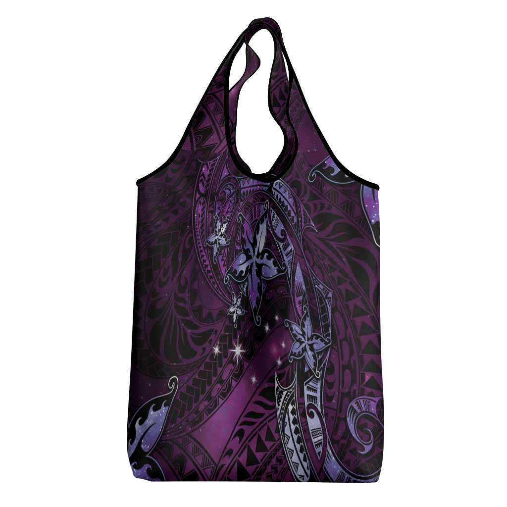 Hawaii Makahiki Season Grocery Bag Floral Tribal Tattoo Purple Galaxy