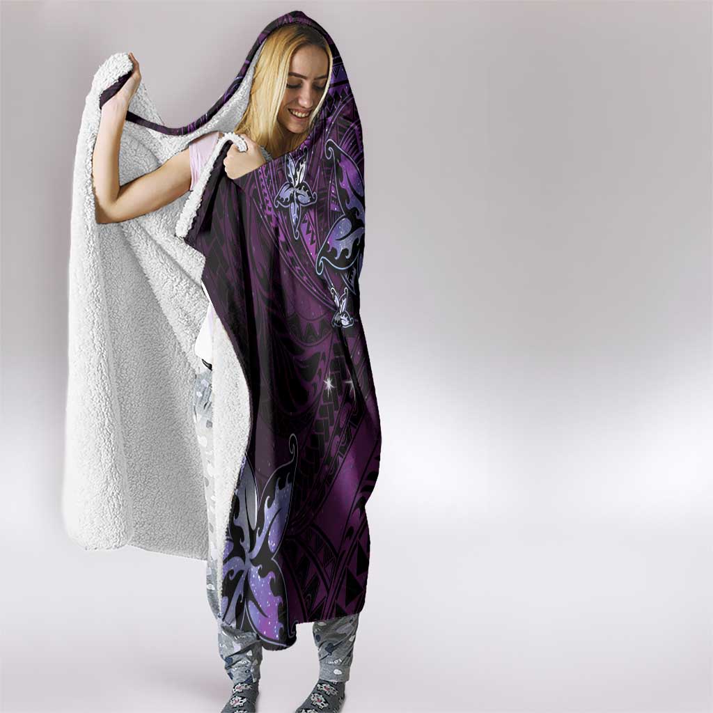 Hawaii Makahiki Season Hooded Blanket Floral Tribal Tattoo Purple Galaxy