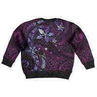 Hawaii Makahiki Season Kid Ugly Christmas Sweater Floral Tribal Tattoo Purple Galaxy