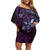 Hawaii Makahiki Season Off Shoulder Short Dress Floral Tribal Tattoo Purple Galaxy