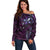 Hawaii Makahiki Season Off Shoulder Sweater Floral Tribal Tattoo Purple Galaxy