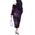 Hawaii Makahiki Season Off The Shoulder Long Sleeve Dress Floral Tribal Tattoo Purple Galaxy