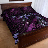 Hawaii Makahiki Season Quilt Bed Set Floral Tribal Tattoo Purple Galaxy