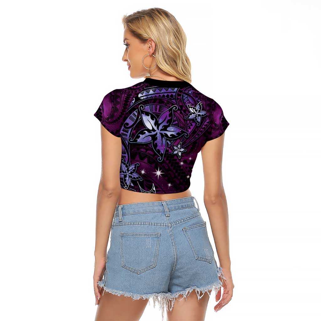 Hawaii Makahiki Season Raglan Cropped T Shirt Floral Tribal Tattoo Purple Galaxy