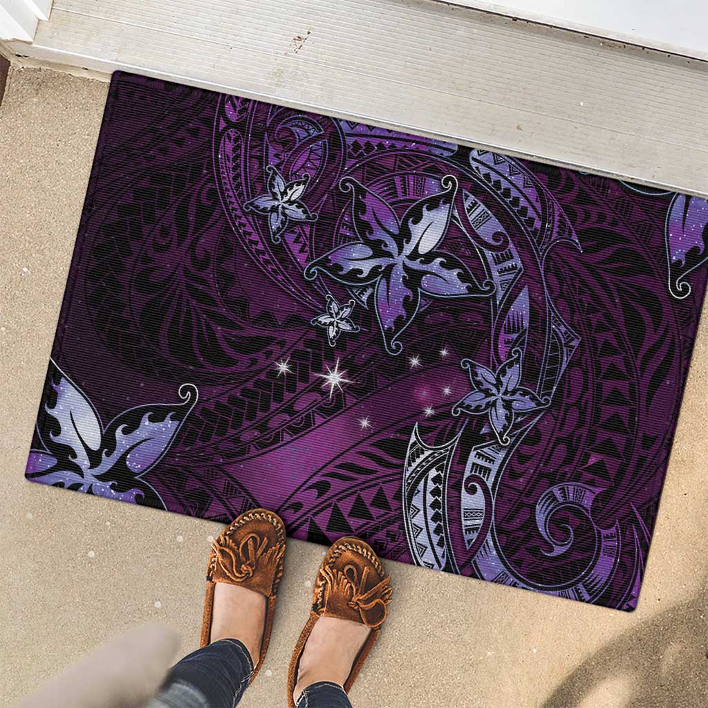 Hawaii Makahiki Season Rubber Doormat Floral Tribal Tattoo Purple Galaxy