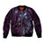 Hawaii Makahiki Season Sleeve Zip Bomber Jacket Floral Tribal Tattoo Purple Galaxy