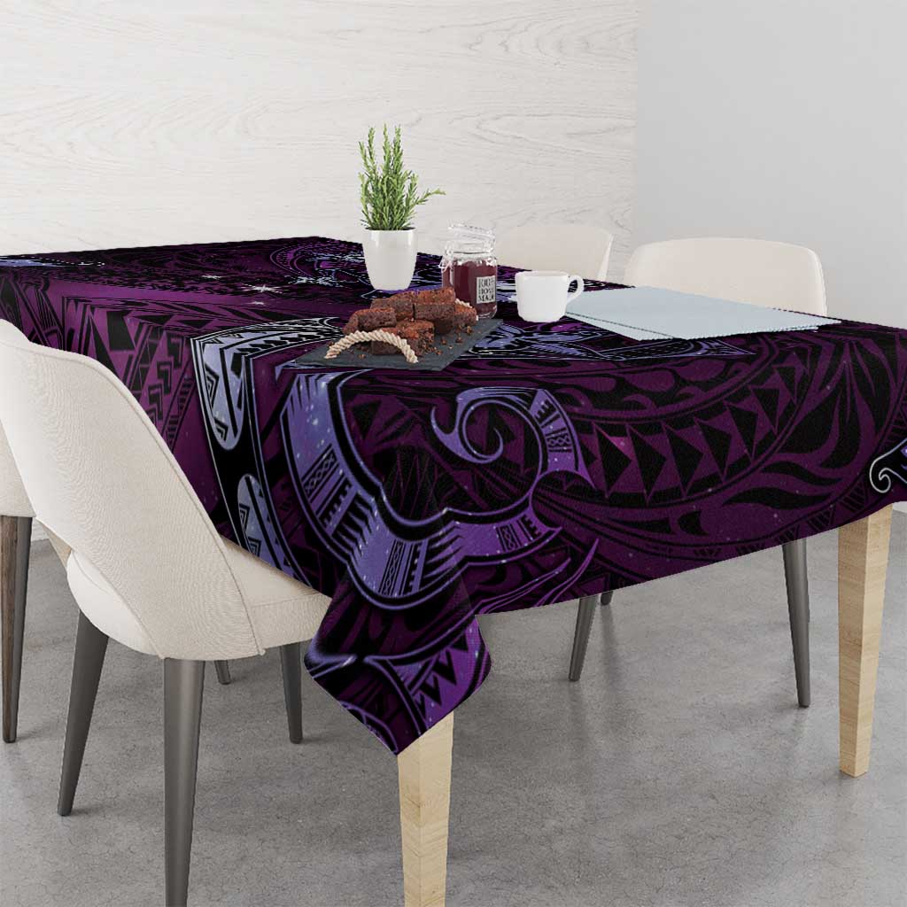 Hawaii Makahiki Season Tablecloth Floral Tribal Tattoo Purple Galaxy