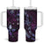 Hawaii Makahiki Season Tumbler With Handle Floral Tribal Tattoo Purple Galaxy