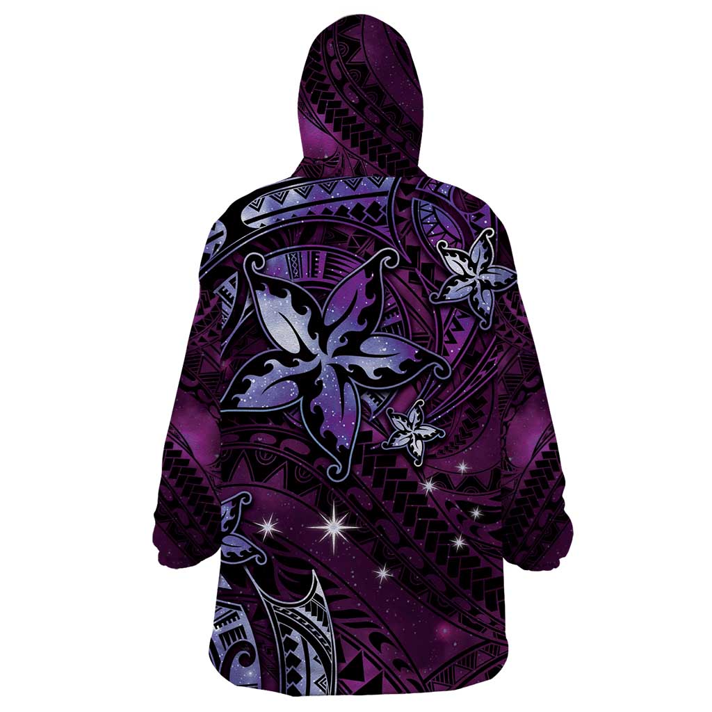 Hawaii Makahiki Season Wearable Blanket Hoodie Floral Tribal Tattoo Purple Galaxy