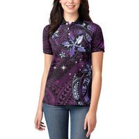 Hawaii Makahiki Season Women Polo Shirt Floral Tribal Tattoo Purple Galaxy LT05 - Polynesian Pride