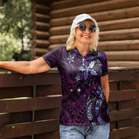 Hawaii Makahiki Season Women Polo Shirt Floral Tribal Tattoo Purple Galaxy LT05 - Polynesian Pride