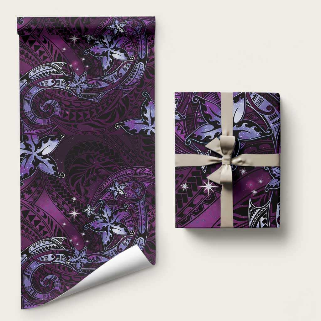 Hawaii Makahiki Season Wrapping Paper Floral Tribal Tattoo Purple Galaxy - Polynesian Pride