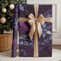 Hawaii Makahiki Season Wrapping Paper Floral Tribal Tattoo Purple Galaxy - Polynesian Pride