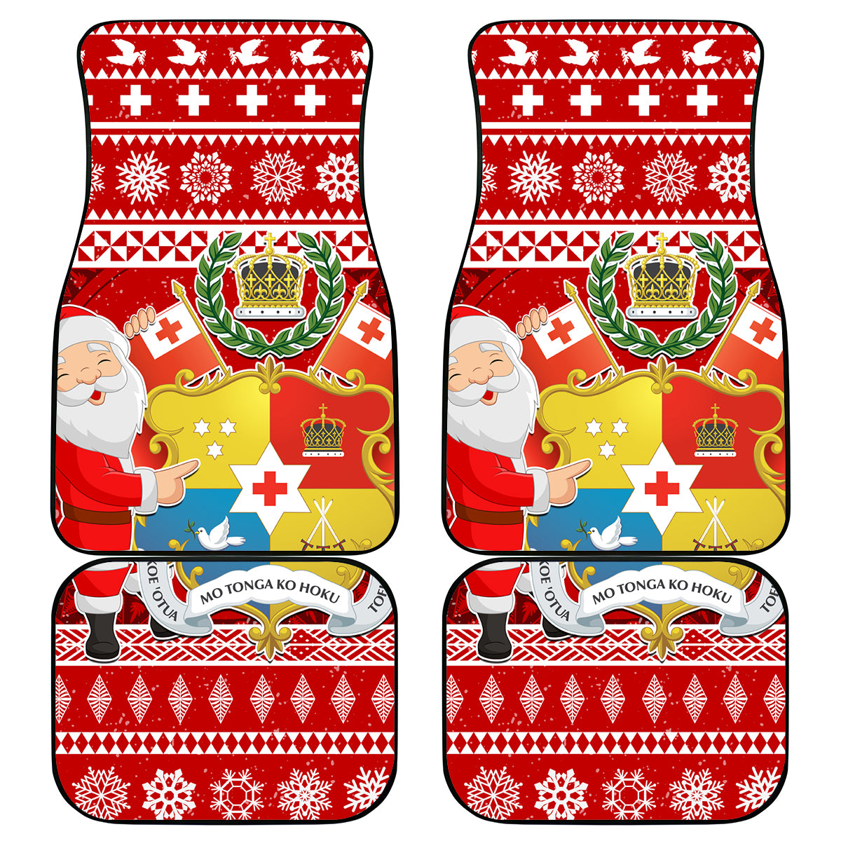 Tonga Christmas Car Mats Kilisimasi Fiefia Santas Coat Of Arms LT05 Red - Polynesian Pride