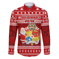 Personalized Tonga Christmas Family Matching Long Sleeve Bodycon Dress and Hawaiian Shirt Kilisimasi Fiefia Santas Coat Of Arms LT05 Dad's Shirt - Long Sleeve Red - Polynesian Pride