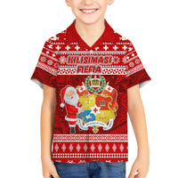 Personalized Tonga Christmas Family Matching Short Sleeve Bodycon Dress and Hawaiian Shirt Kilisimasi Fiefia Santas Coat Of Arms LT05 Son's Shirt Red - Polynesian Pride