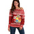 Personalized Tonga Christmas Off Shoulder Sweater Kilisimasi Fiefia Santas Coat Of Arms LT05 Women Red - Polynesian Pride