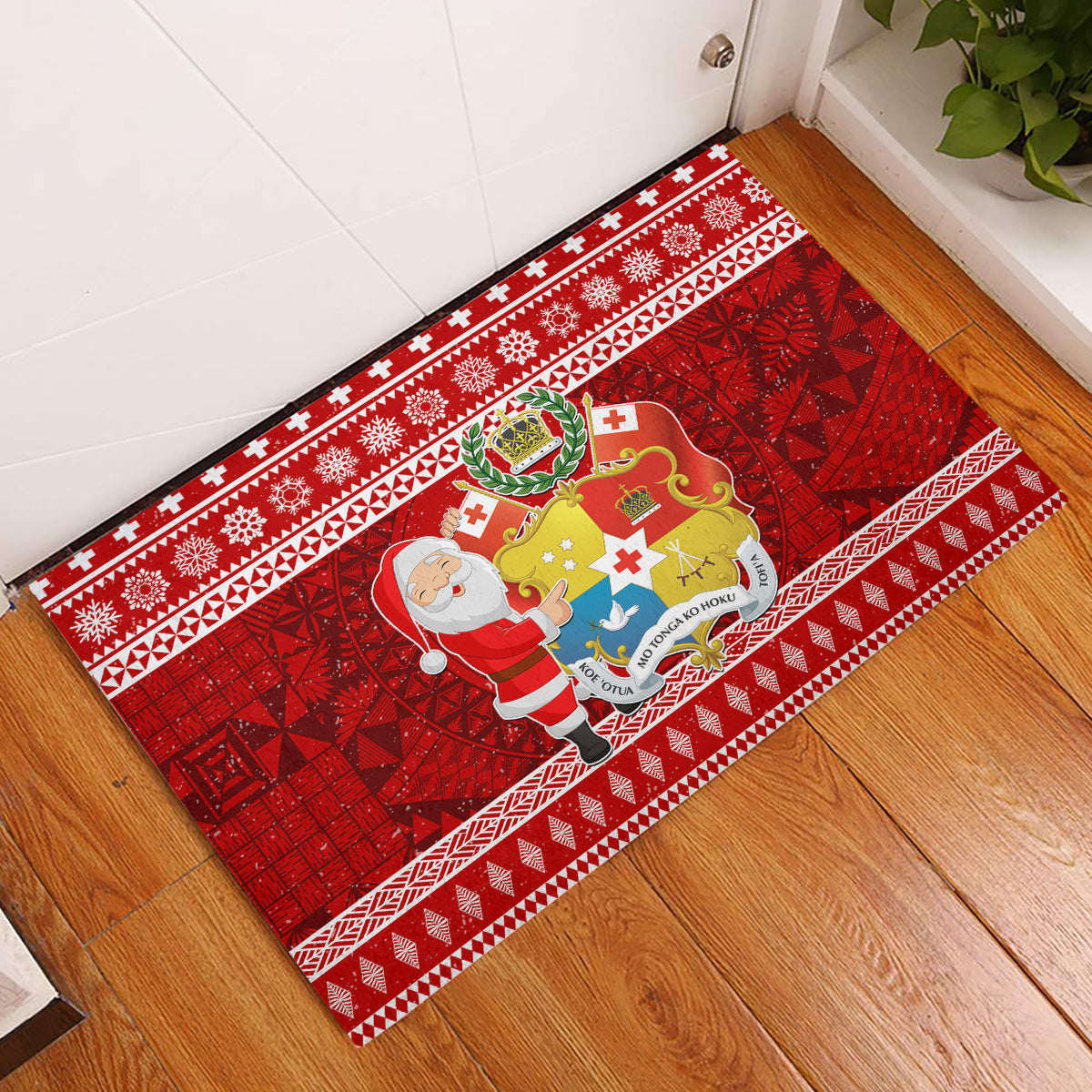 Tonga Christmas Rubber Doormat Kilisimasi Fiefia Santas Coat Of Arms LT05 Red - Polynesian Pride