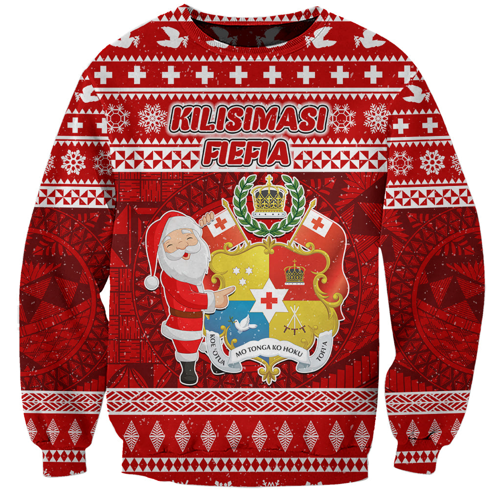 Personalized Tonga Christmas Sweatshirt Kilisimasi Fiefia Santas Coat Of Arms LT05 Unisex Red - Polynesian Pride