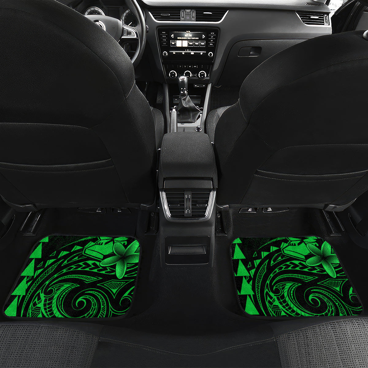 Hawaii Hauoli Makahiki Hou Car Mats Lono Hawaiian God Kakau Polynesian Tribal Green LT05 - Polynesian Pride