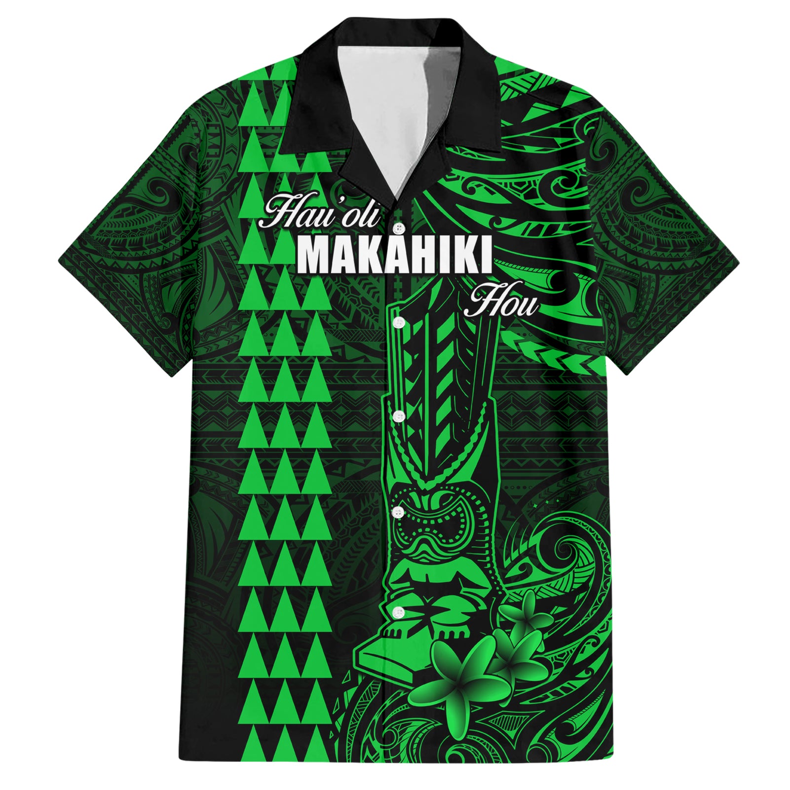 Personalized Hawaii Hauoli Makahiki Hou Hawaiian Shirt Lono Hawaiian God Kakau Polynesian Tribal Green LT05 Green - Polynesian Pride