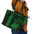 Hawaii Hauoli Makahiki Hou Leather Tote Bag Lono Hawaiian God Kakau Polynesian Tribal Green LT05 - Polynesian Pride