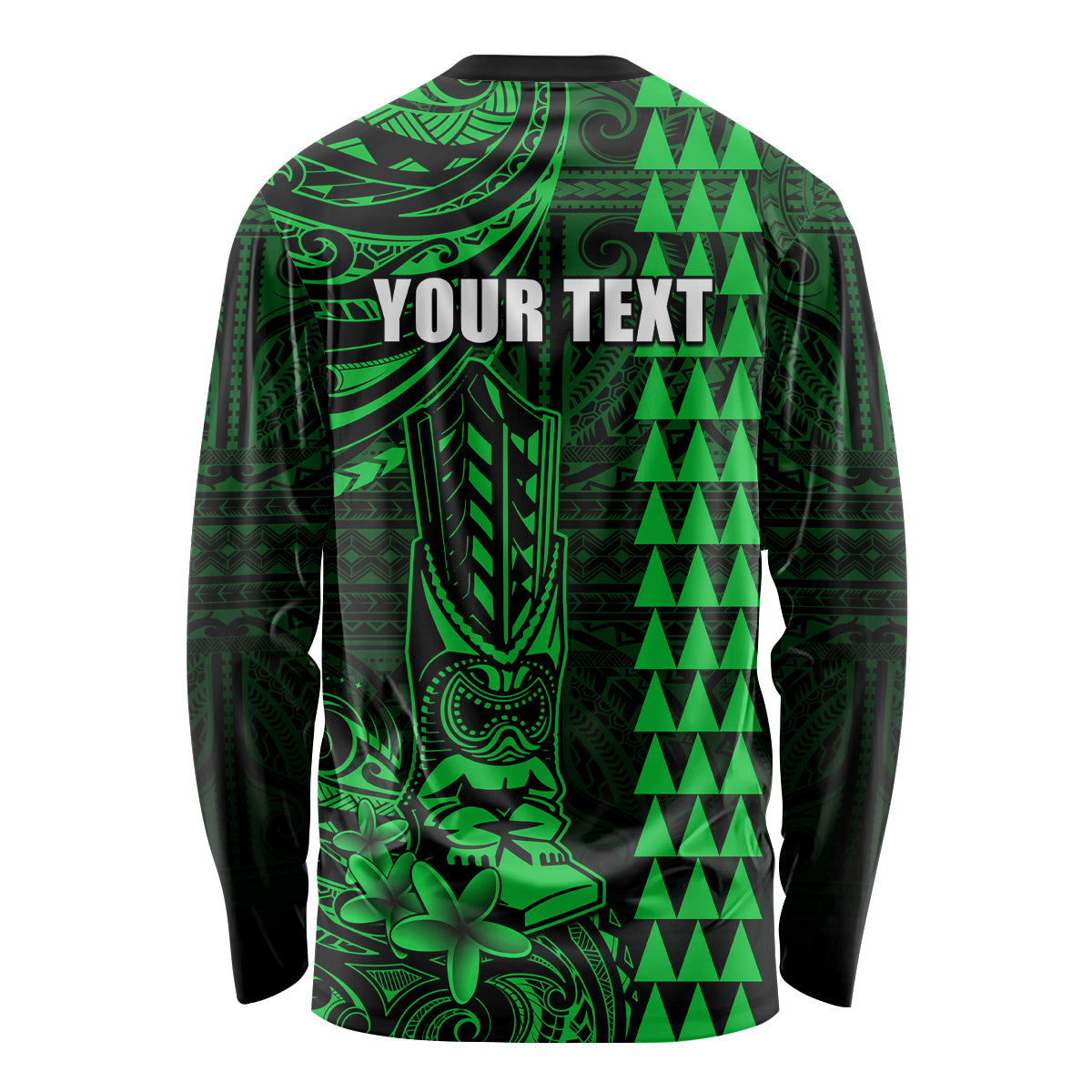 Personalized Hawaii Hauoli Makahiki Hou Long Sleeve Shirt Lono Hawaiian God Kakau Polynesian Tribal Green LT05 - Polynesian Pride