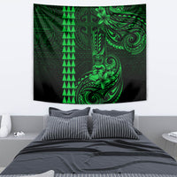 Hawaii Hauoli Makahiki Hou Tapestry Lono Hawaiian God Kakau Polynesian Tribal Green LT05 - Polynesian Pride