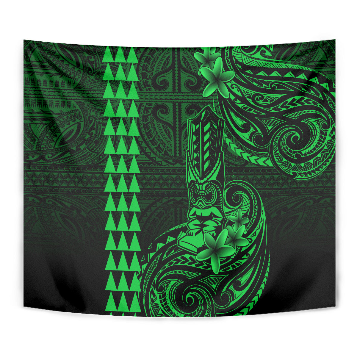Hawaii Hauoli Makahiki Hou Tapestry Lono Hawaiian God Kakau Polynesian Tribal Green LT05 - Polynesian Pride
