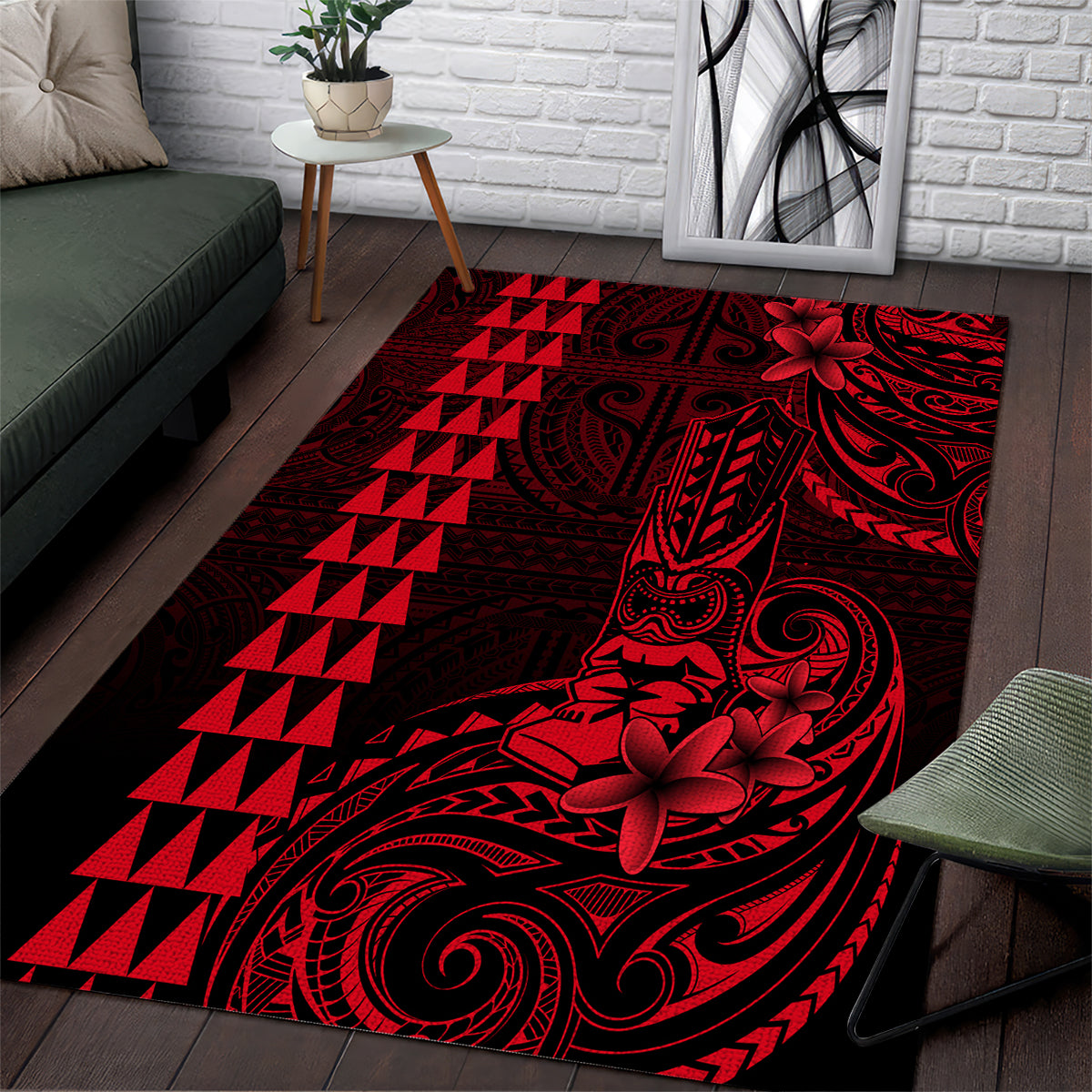 Hawaii Hauoli Makahiki Hou Area Rug Lono Hawaiian God Kakau Polynesian Tribal Red LT05 Red - Polynesian Pride