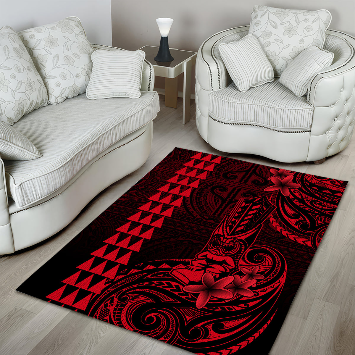 Hawaii Hauoli Makahiki Hou Area Rug Lono Hawaiian God Kakau Polynesian Tribal Red LT05 - Polynesian Pride