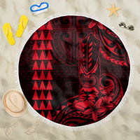 Hawaii Hauoli Makahiki Hou Beach Blanket Lono Hawaiian God Kakau Polynesian Tribal Red LT05 One Size 150cm Red - Wonder Print Shop