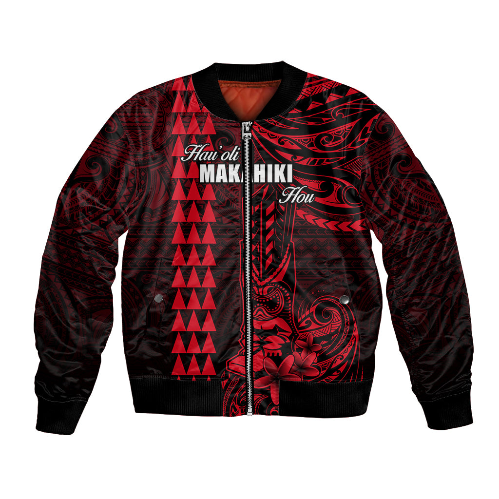 Personalized Hawaii Hauoli Makahiki Hou Bomber Jacket Lono Hawaiian God Kakau Polynesian Tribal Red LT05 Unisex Red - Polynesian Pride