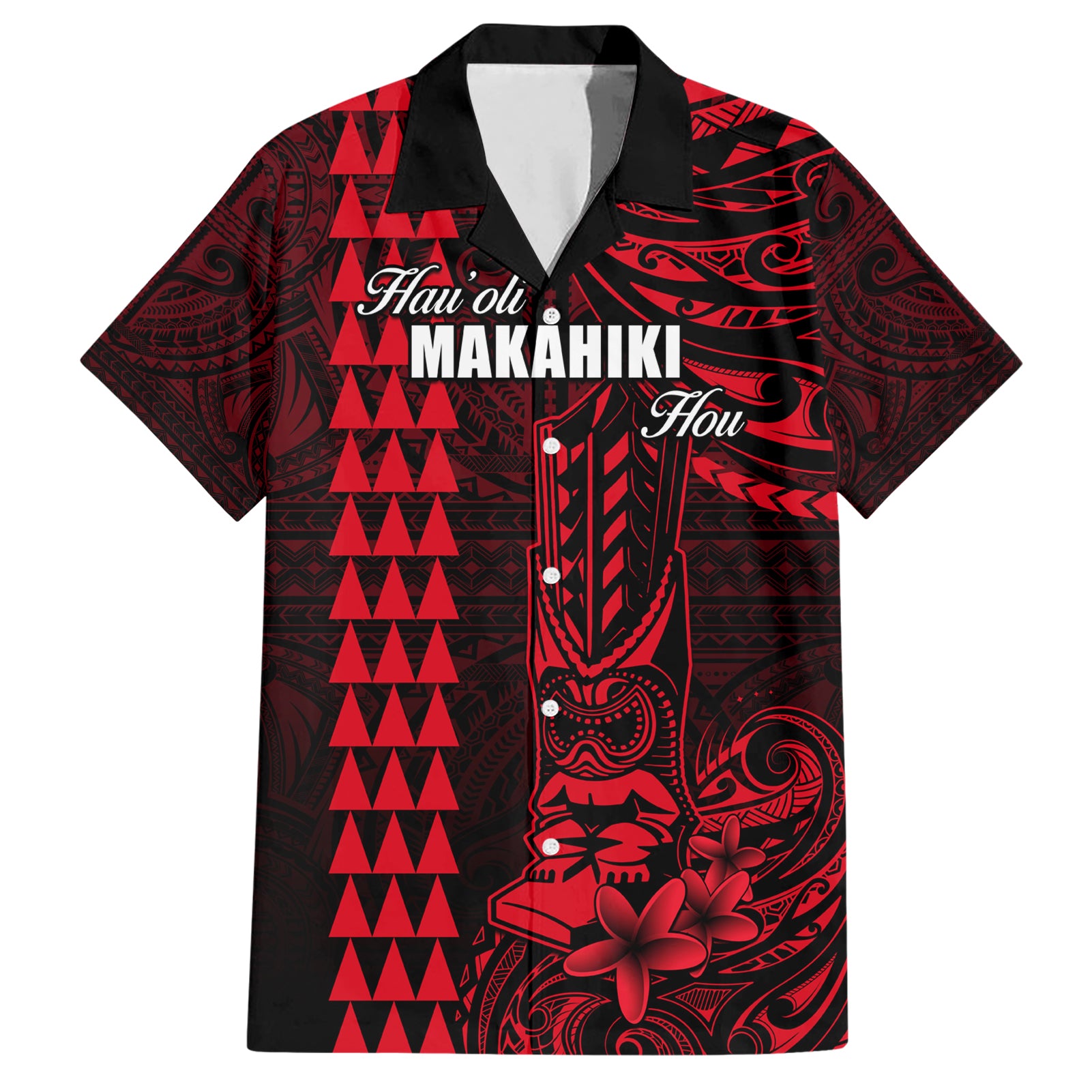 Personalized Hawaii Hauoli Makahiki Hou Hawaiian Shirt Lono Hawaiian God Kakau Polynesian Tribal Red LT05 Red - Polynesian Pride