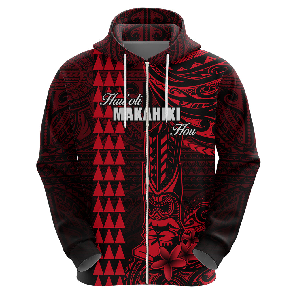 Personalized Hawaii Hauoli Makahiki Hou Hoodie Lono Hawaiian God Kakau Polynesian Tribal Red LT05 - Polynesian Pride