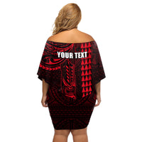 Personalized Hawaii Hauoli Makahiki Hou Off Shoulder Short Dress Lono Hawaiian God Kakau Polynesian Tribal Red LT05 - Polynesian Pride