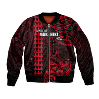 Personalized Hawaii Hauoli Makahiki Hou Sleeve Zip Bomber Jacket Lono Hawaiian God Kakau Polynesian Tribal Red LT05 Unisex Red - Polynesian Pride