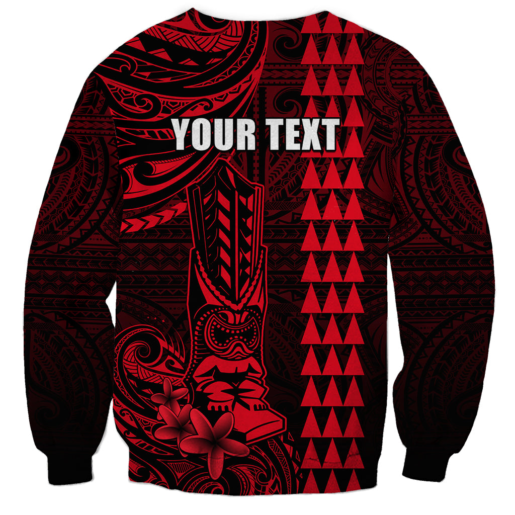 Personalized Hawaii Hauoli Makahiki Hou Sweatshirt Lono Hawaiian God Kakau Polynesian Tribal Red LT05 - Polynesian Pride