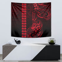 Hawaii Hauoli Makahiki Hou Tapestry Lono Hawaiian God Kakau Polynesian Tribal Red LT05 - Polynesian Pride
