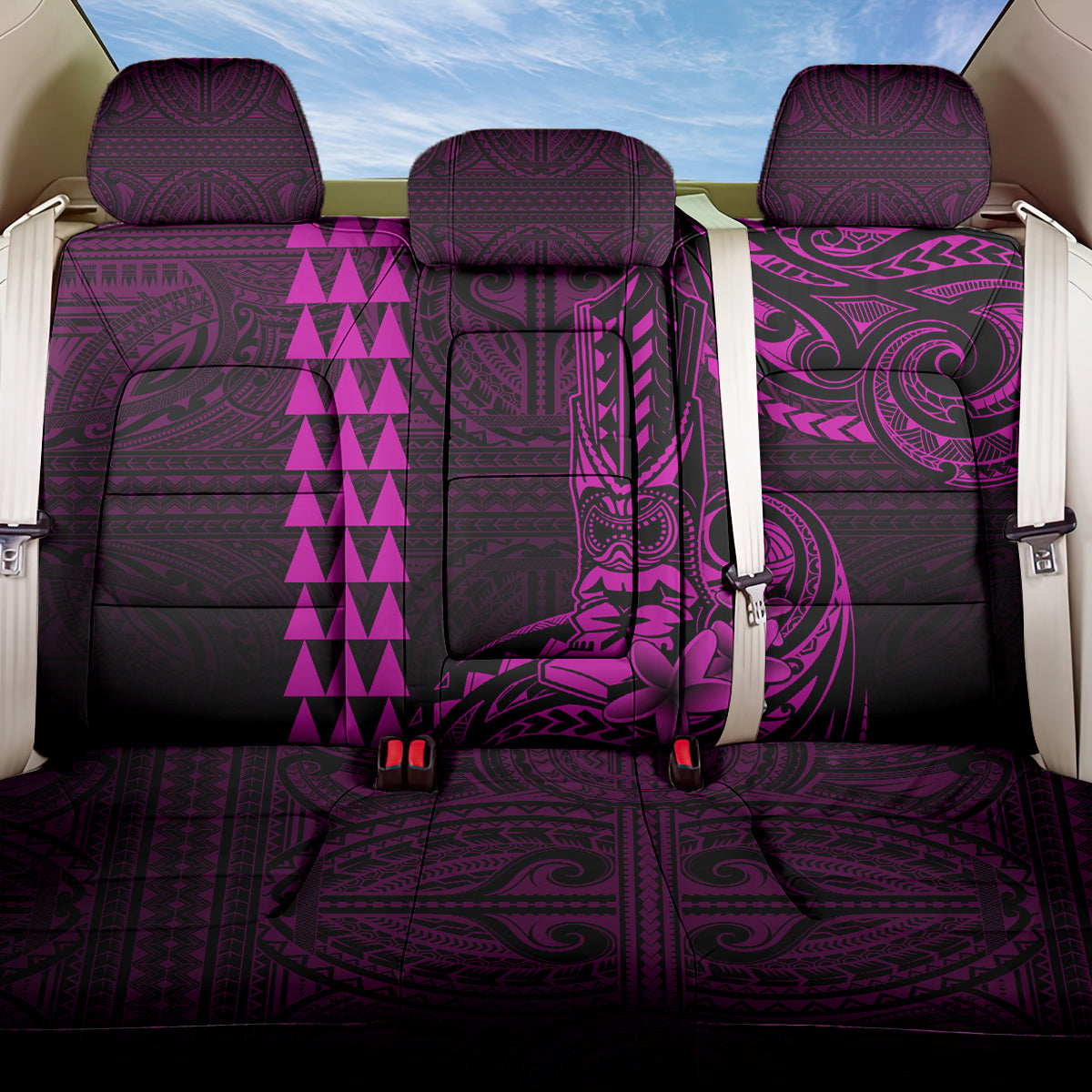 Hawaii Hauoli Makahiki Hou Back Car Seat Cover Lono Hawaiian God Kakau Polynesian Tribal Pink LT05 One Size Pink - Polynesian Pride