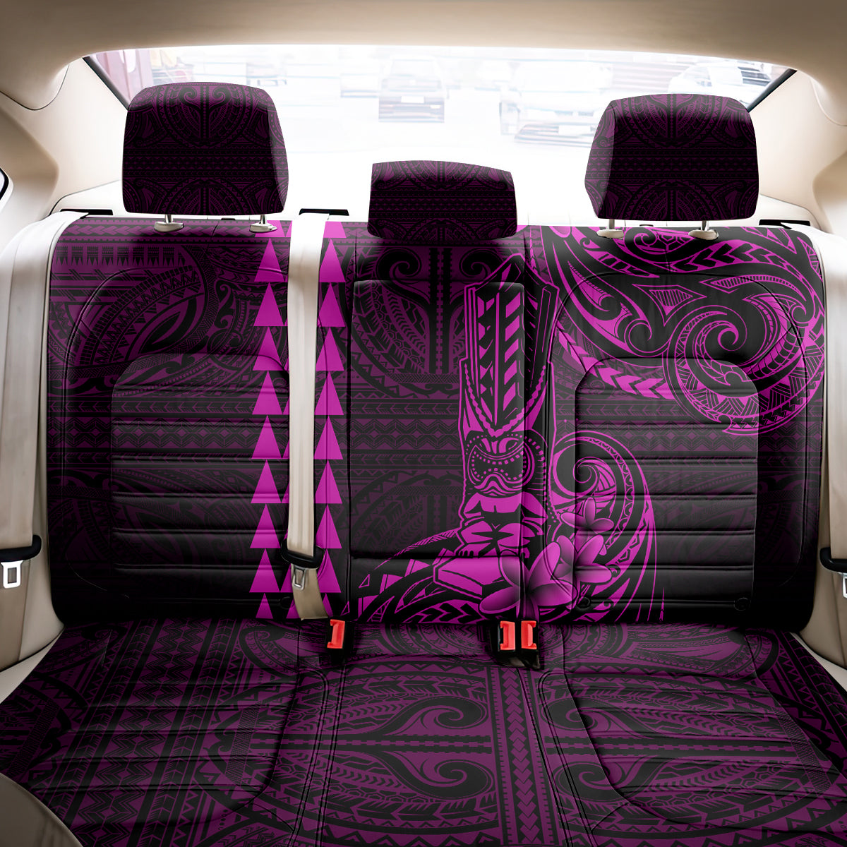 Hawaii Hauoli Makahiki Hou Back Car Seat Cover Lono Hawaiian God Kakau Polynesian Tribal Pink LT05 - Polynesian Pride