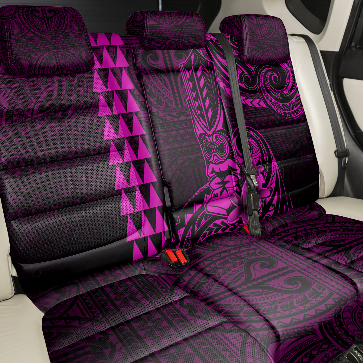 Hawaii Hauoli Makahiki Hou Back Car Seat Cover Lono Hawaiian God Kakau Polynesian Tribal Pink LT05 - Polynesian Pride