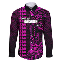 Personalized Hawaii Hauoli Makahiki Hou Family Matching Long Sleeve Bodycon Dress and Hawaiian Shirt Lono Hawaiian God Kakau Polynesian Tribal Pink LT05 Dad's Shirt - Long Sleeve Pink - Polynesian Pride