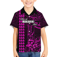 Personalized Hawaii Hauoli Makahiki Hou Family Matching Off Shoulder Long Sleeve Dress and Hawaiian Shirt Lono Hawaiian God Kakau Polynesian Tribal Pink LT05 Son's Shirt Pink - Polynesian Pride