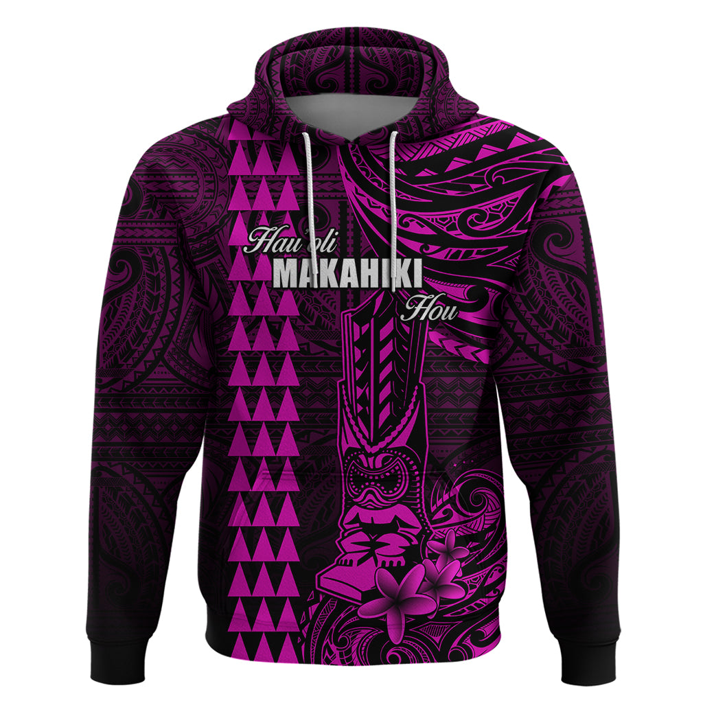 Personalized Hawaii Hauoli Makahiki Hou Hoodie Lono Hawaiian God Kakau Polynesian Tribal Pink LT05 Pink - Polynesian Pride