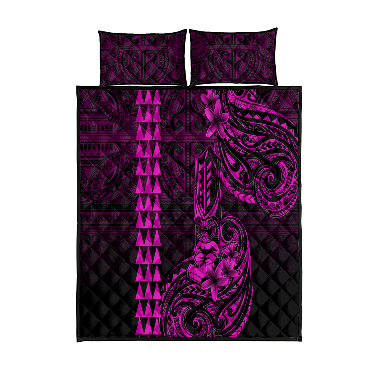 Hawaii Hauoli Makahiki Hou Quilt Bed Set Lono Hawaiian God Kakau Polynesian Tribal Pink LT05 Pink - Polynesian Pride